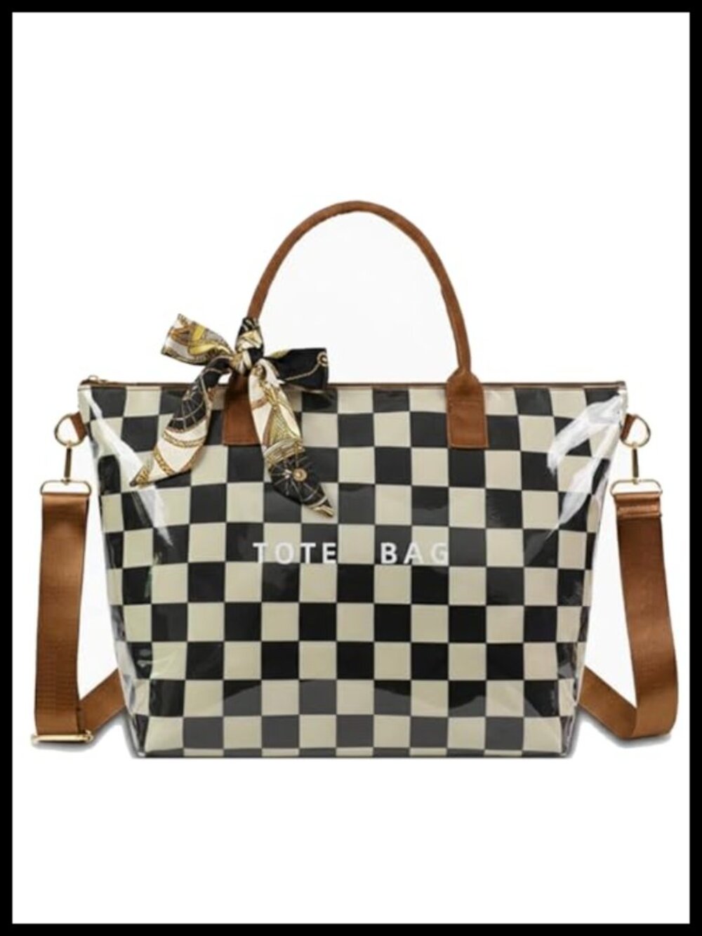Large PVC Tote Bag for Women Letter Print Hobo Handbag Kraft Paper Shoulder Bag